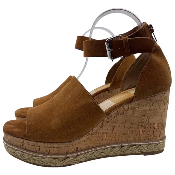 Dolce Vita Womens Shoes Otto Wedge Sandals 10 Brown Suede Leather Platform Chic - Picture 15 of 15